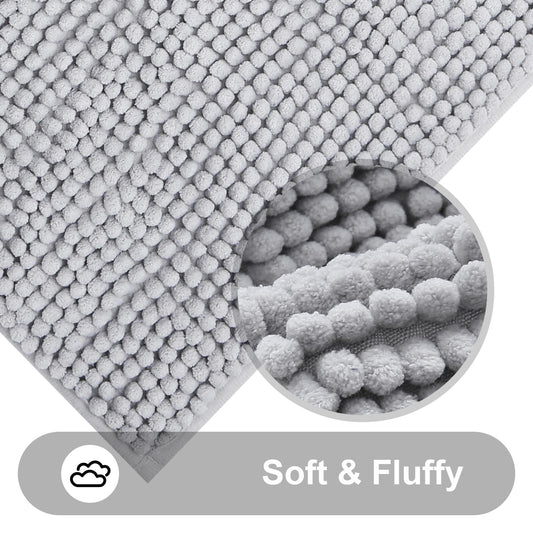 smiry Non Slip Chenille Bath Mat, Extra Soft Bathroom Mat, Super Absorbent Fluffy Bath Mats for Bathroom, Machine-Washable Quick Dry Bath Rug Foot Mat, 40 x 60 cm, Grey
