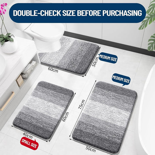 smiry Microfiber Bath Mat, 40 x 60 cm, Non-Slip Super Absorbent Bathroom Mat, Extra Soft Thick Floor Foot Mat, Fluffy Shaggy Bath Mats Rugs for Bathroom, Grey