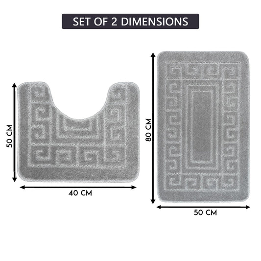 EDS Luxury 2 Piece Greek Bath Mat Set Non Slip Ultra Soft Bathroom Mats Water Absorbent Bath Mats Machine Washable Rug Toilet Mat for Bathroom Floor (Silver)