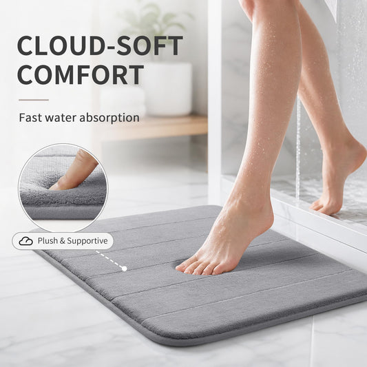 Yimobra Memory Foam Bath Mat, Soft and Comfortable, Super Water Absorption, Non-Slip, Thick, Machine Wash, Easier to Dry for Bathroom Floor Rug, 43 x 61 cm, Gray