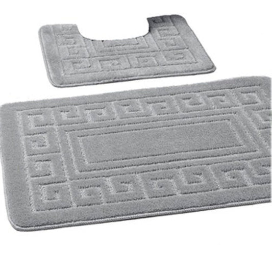 EDS Luxury 2 Piece Greek Bath Mat Set Non Slip Ultra Soft Bathroom Mats Water Absorbent Bath Mats Machine Washable Rug Toilet Mat for Bathroom Floor (Silver)