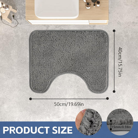 AUAUY Absorbent Toilet Mat, Non Slip Extra Soft Bathroom Pedestal Mat, Microfiber Fluffy Shaggy Toilet Rug, Machine-Washable Quick Dry Bath Mat for Bathroom, U-shape Thick Toilet Rug, 50x40cm(Grey)
