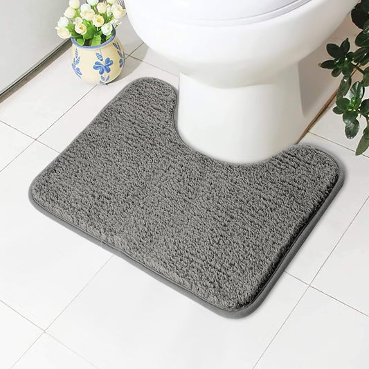 AUAUY Absorbent Toilet Mat, Non Slip Extra Soft Bathroom Pedestal Mat, Microfiber Fluffy Shaggy Toilet Rug, Machine-Washable Quick Dry Bath Mat for Bathroom, U-shape Thick Toilet Rug, 50x40cm(Grey)