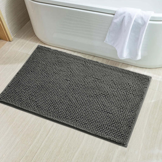 BedLooms Bath Mat Non Slip Anti Mould 40 x 60 cm – Grey Chenille Bathroom Mat Extra Soft & Fluffy Bathmat Machine Washable Super Water Absorption Shower Mat