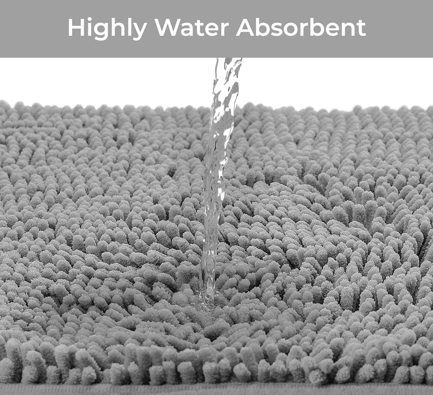 LuxUrux Bath Mat - AS-SEEN-ON-TV - Extra-Soft Plush Bath Shower Bathroom Rug, 1'' Chenille Microfiber Material, Super Absorbent Shaggy Bath Rug (Light Grey, 42 x 60 cm)