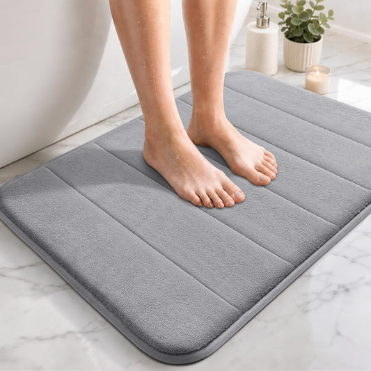 Yimobra Memory Foam Bath Mat, Soft and Comfortable, Super Water Absorption, Non-Slip, Thick, Machine Wash, Easier to Dry for Bathroom Floor Rug, 43 x 61 cm, Gray